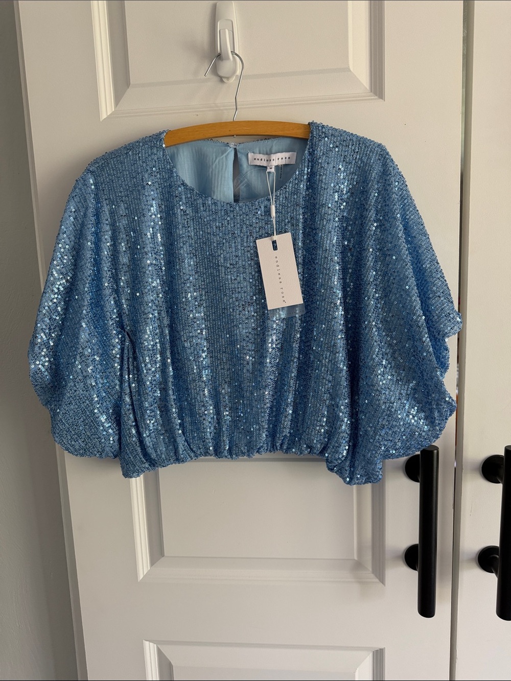 Endless Rose Light Blue Sequin Cropped Top medium